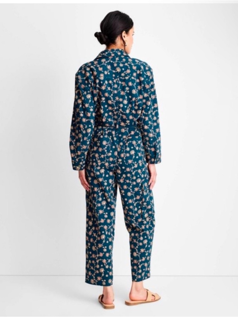 Floral Utility Jumpsuit in Deep Teal - Picture 2 of 11